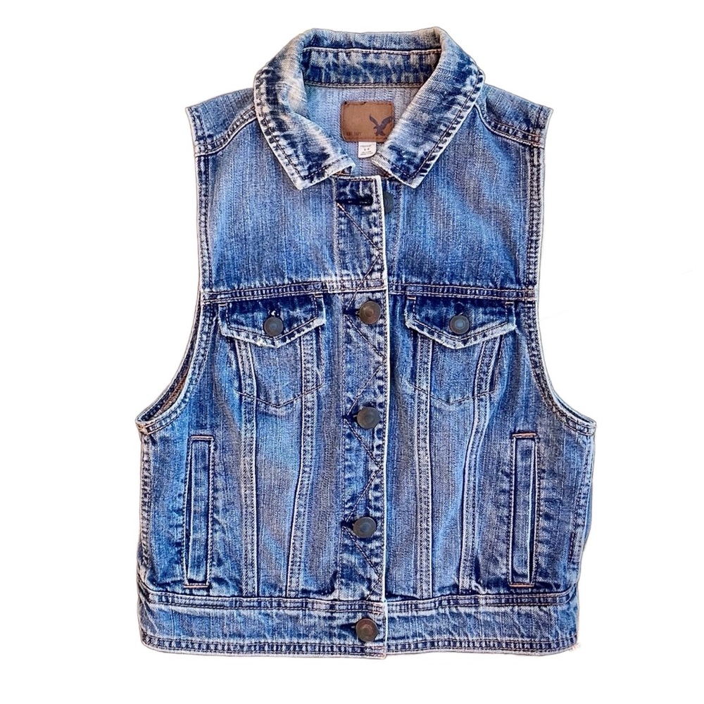 Y2K Vintage American Eagle Bohemian Western Faded Denim Vest Small